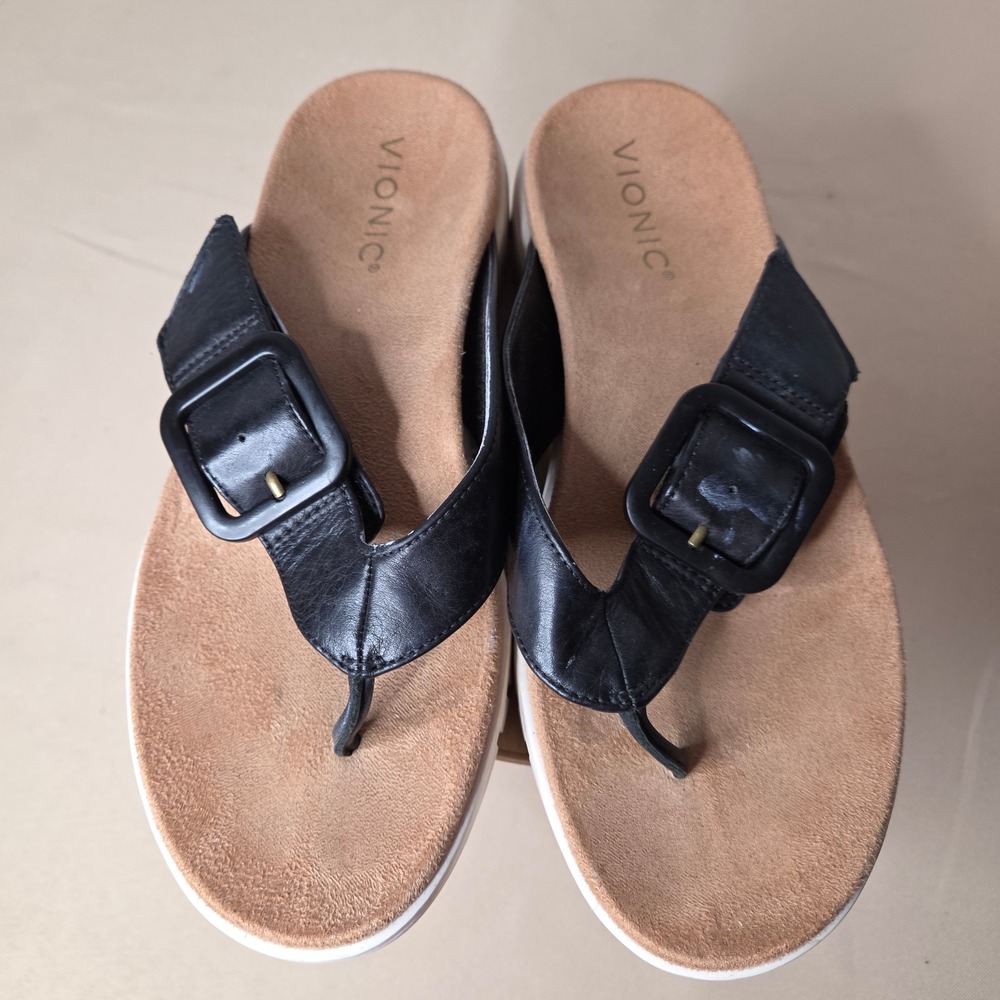 Vionic Uptown Marin Black Leather Buckle Sandals Orthotic Flip Flops 6.5 - Picture 6 of 16